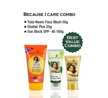 Набір Because I Care — сонцезахисний крем SPF-40 + мило для обличчя Tulsi Neem + Shafair Plus, 100 грам + 50 грам + 25 грам