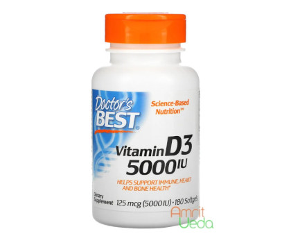 Вітамін Д3 125 мкг - 5000 МО Доктор'с Бест (Vitamin D3 125 mcg -5000 IU Doctor's Best), 180 капсул