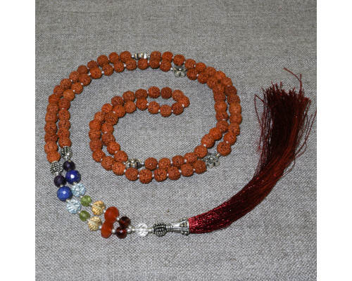 Rosary from rudraksha , decorated with semiprecious stones and silver Rosary from rudraksha , decorated with semiprecious stones and silver